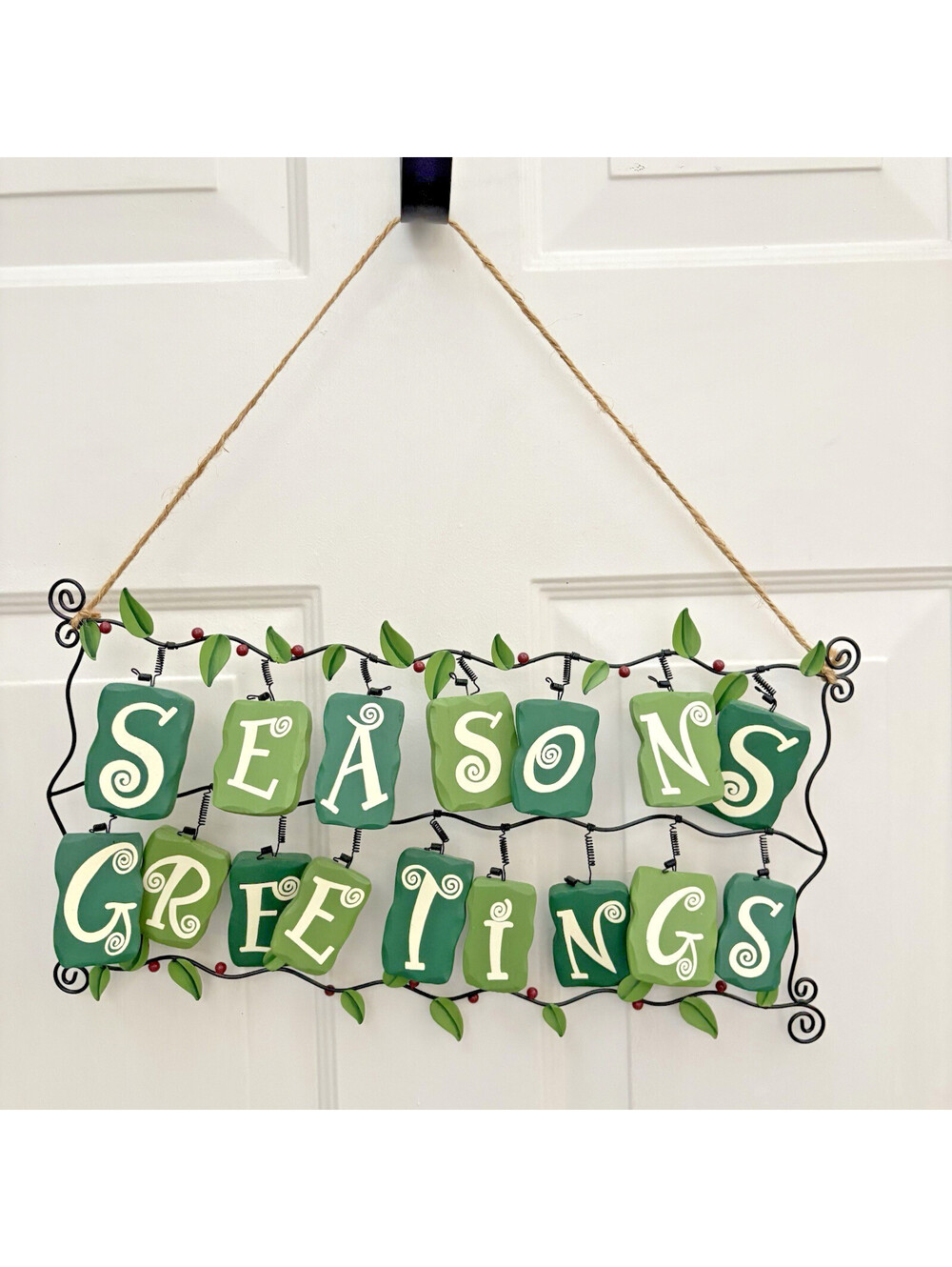 Vintage Seasons Greetings Hanging Wall / Door Sign Decor Letter Blocks 17”x8”
